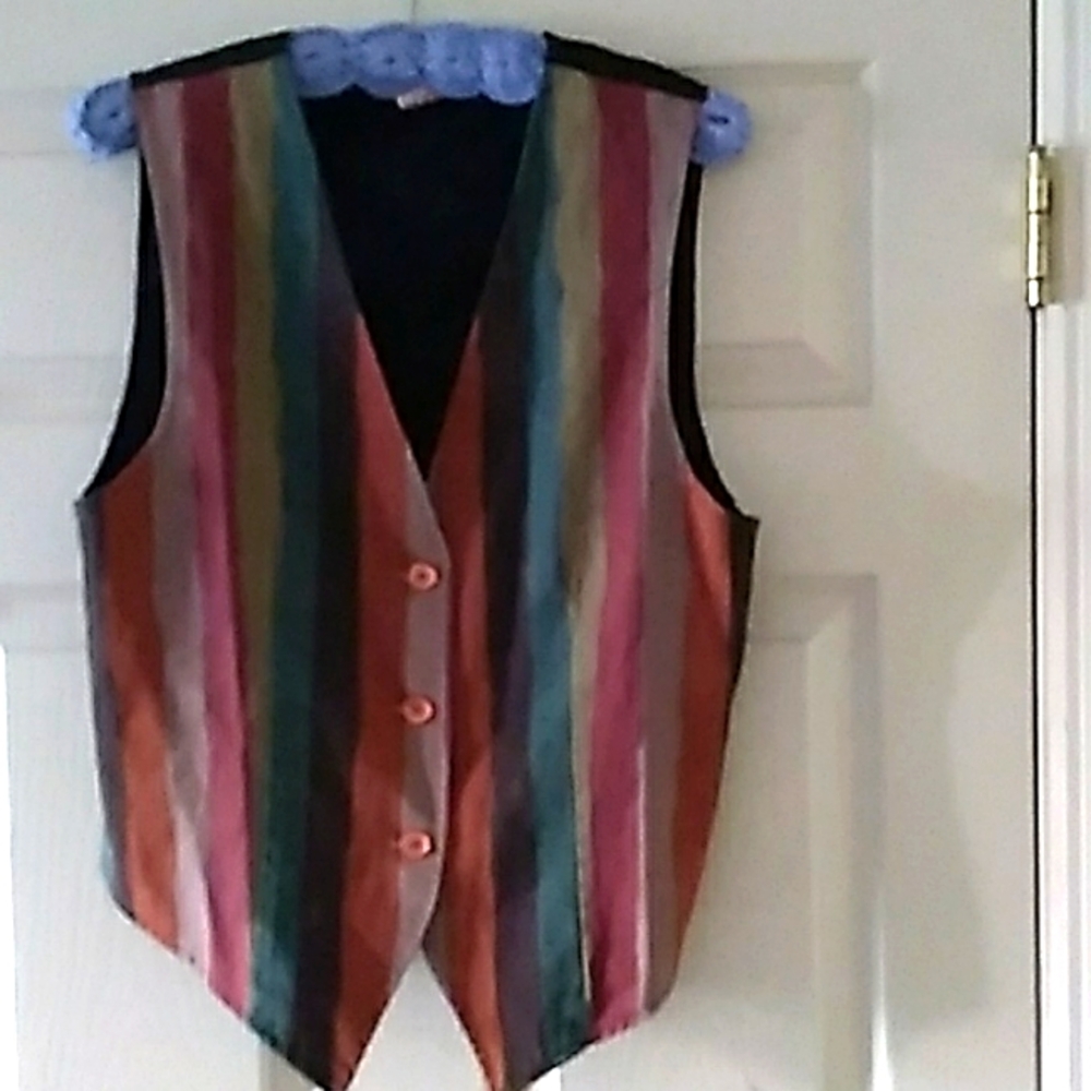 Vibrant Red and Green Striped Sleeveless Vest